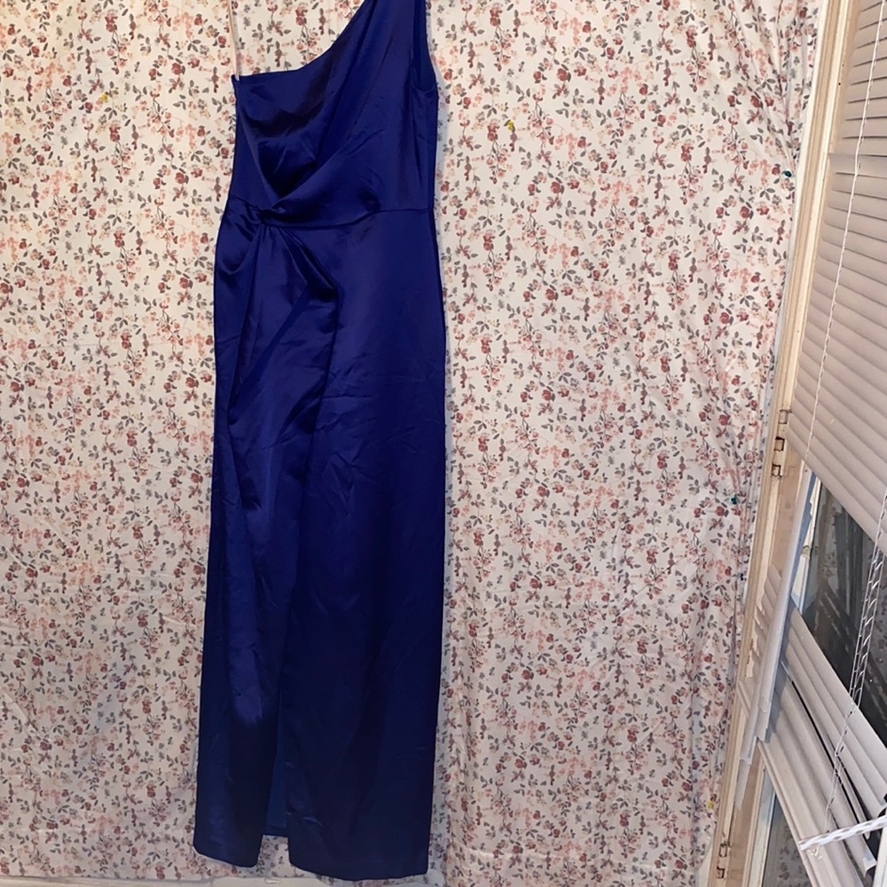 Halton heritage one shoulder blue dress with slit size 6 with side zipper